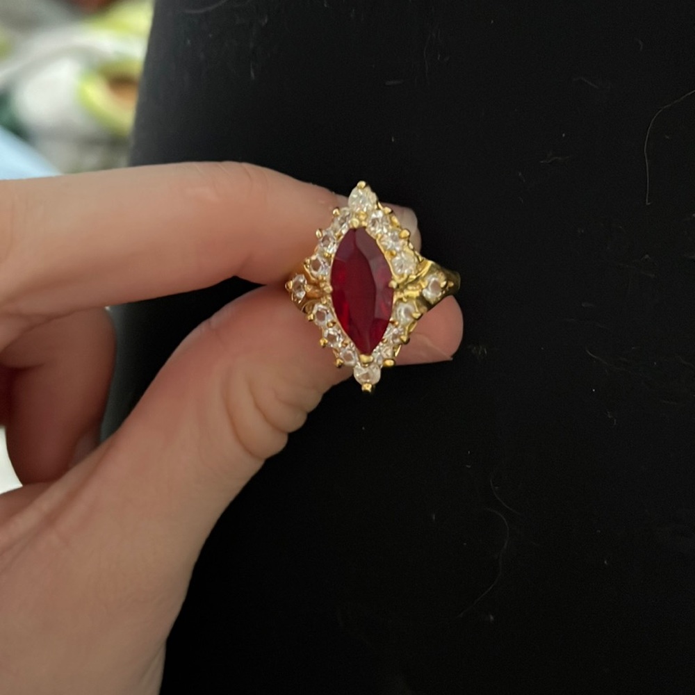 red,gold and diamond ring